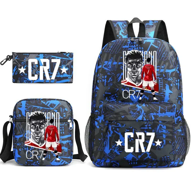 sacs d'école de cosplay football cr7, sac à dos pour ordinateur portable, pour adolescents garçons et filles, 3 pièces/ensemble