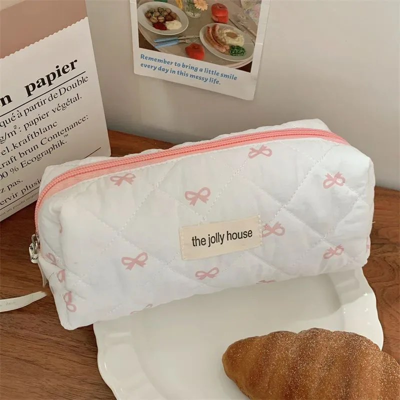 mode cerise fourre-tout femmes sac de maquillage portable mignon dames cosmétique toilette pochette de rangement sac à main coton matelassé sac à fermeture éclair