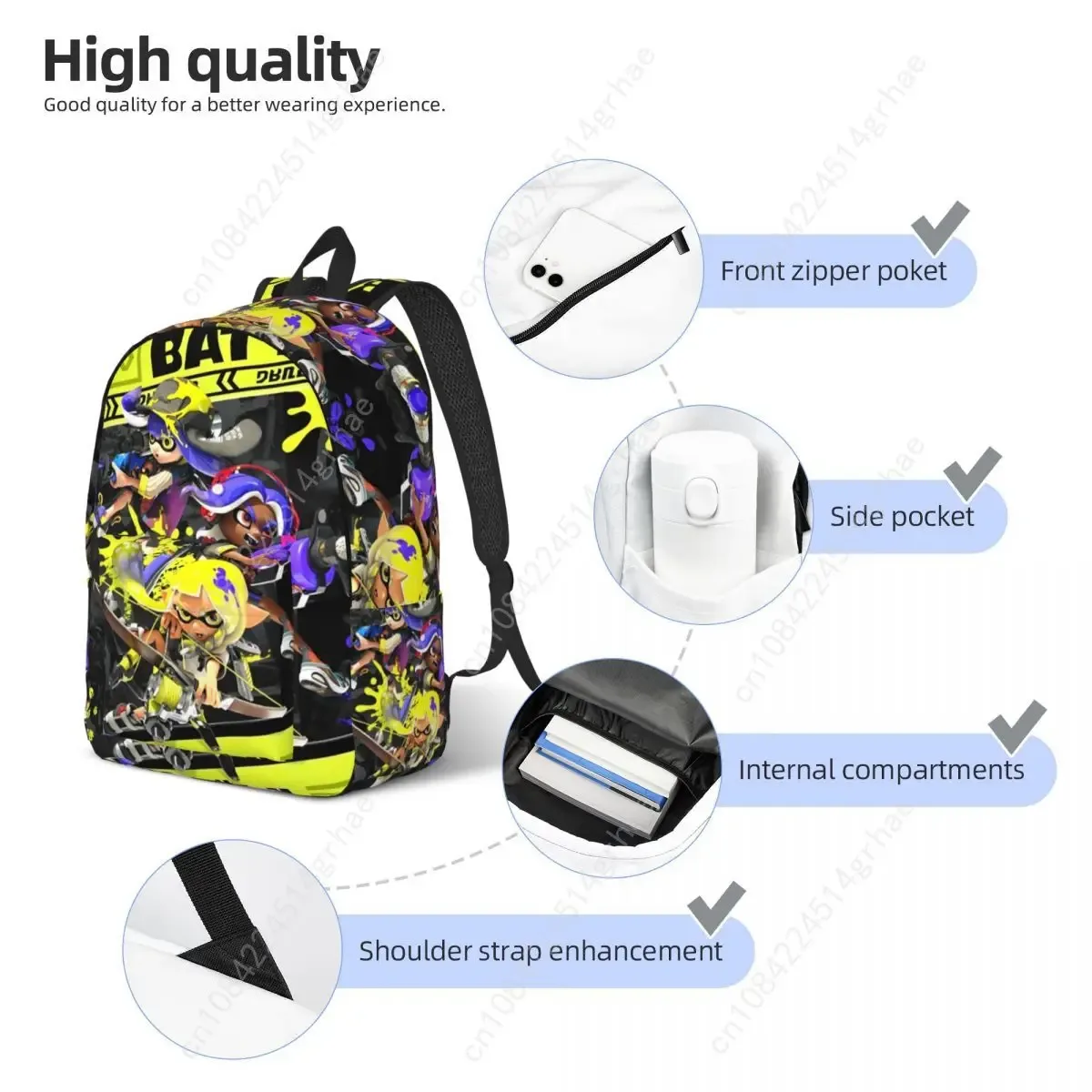 sac à dos pour adolescents splatoon, léger, pour étudiants, sac à dos d'affaires pour hommes et femmes, sacs en toile pour ordinateur portable