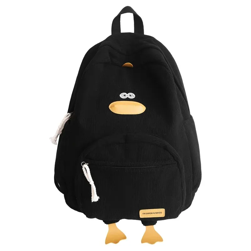 sac à dos en velours côtelé avec motif de canard mignon, grande capacité, design 3d avec pattes de canard, léger, décontracté, pour étudiants, adolescents, voyages