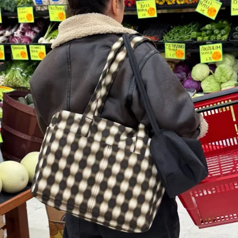 sac fourre-tout en nylon grande capacité, imprimé léopard à carreaux, design multi-poches, sac à bandoulière, sac de voyage pliable, sac à main