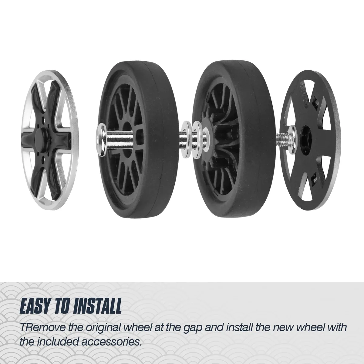 roues de rechange noires pour bagages, 8 pièces, avec vis, roues pour bagages de voyage, pièces de rechange pour valise, essieux de 55mm, réparation de roues à roulettes