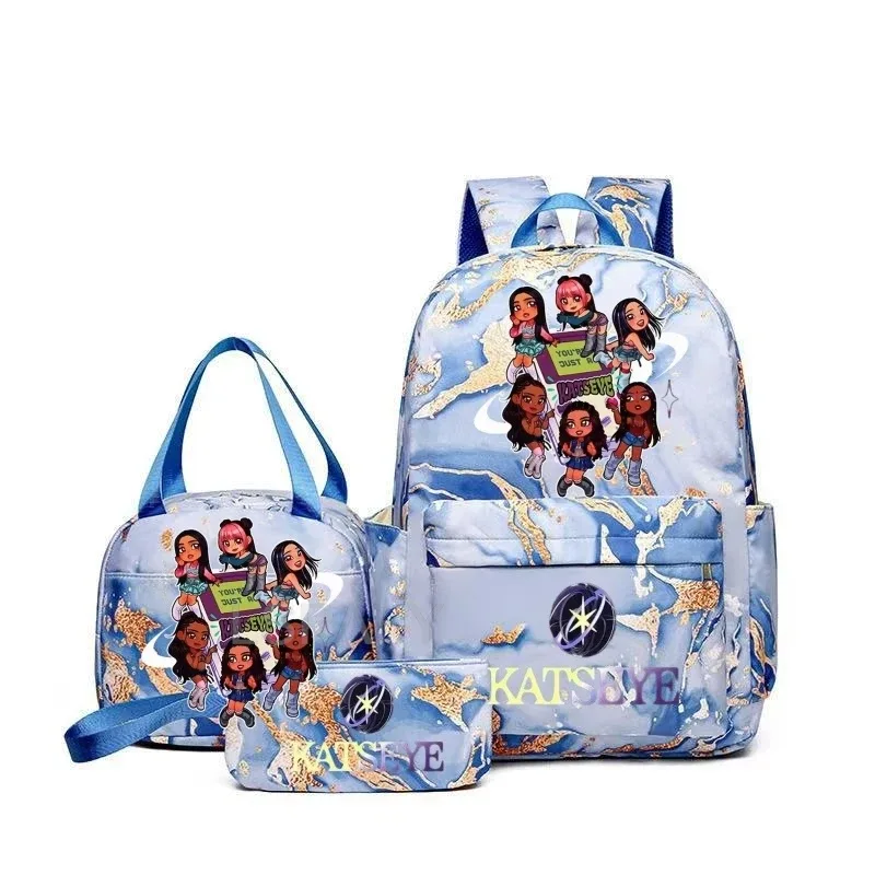 sac à dos grande capacité imprimé katseye amusant, léger, pour l'école, les voyages, décontracté, pour femmes et filles, avec compartiment pour stylos et sac à déjeuner