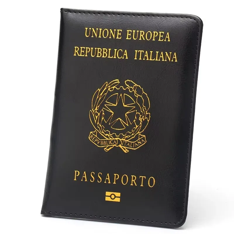 porte-passeport italien pour femme, étui en cuir pu, protecteur de passeport, couverture noire, logo italien, voyage, mode, nouveau