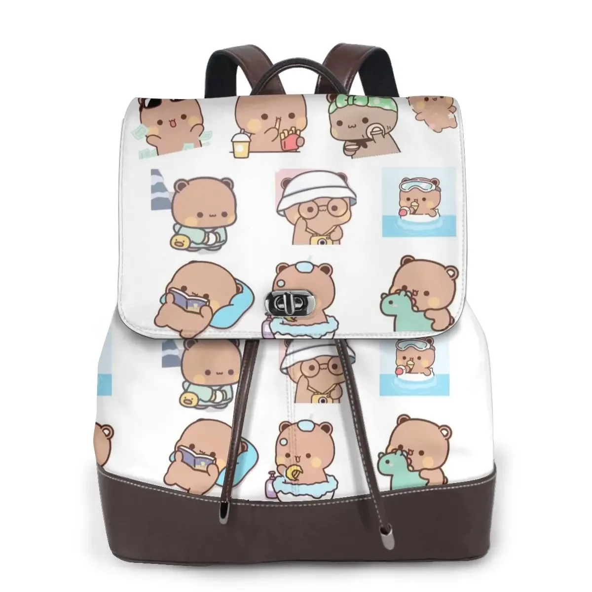 sac dos polyester personnages mignons bleu rose format rectangulaire poignées cuir brun usage voyage grande capacité