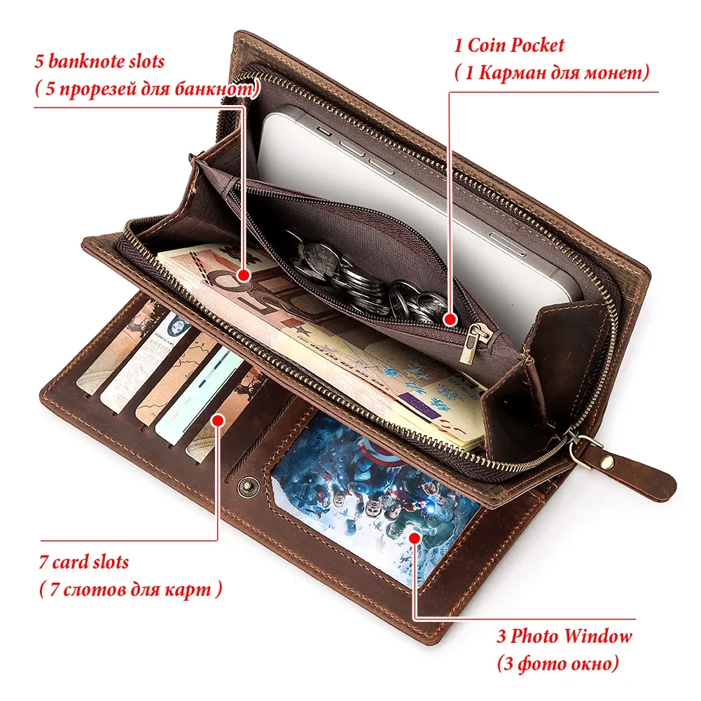 humerpaul-portefeuille en cuir group pour homme, pochette longue avec poche pour téléphone, porte-cartes de décennie age rfid, sacs de rangement de grande capacité