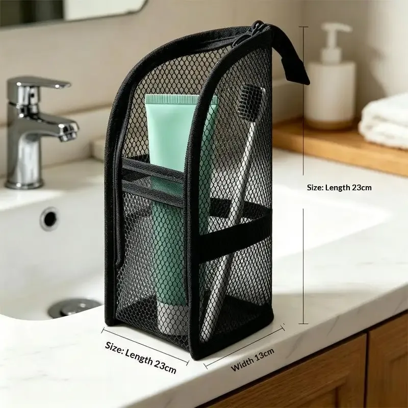sac de toilette de voyage en maille respirante, avec poches de rangement, design vertical, pour les vacances et les voyages d'affaires, 1 pièce