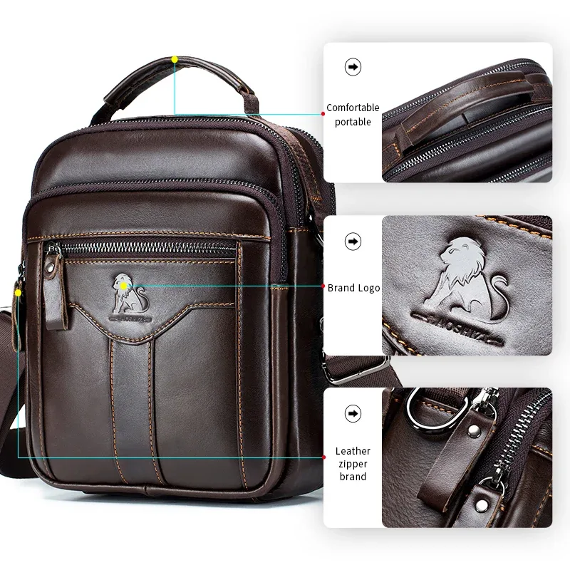 sac à bandoulière pour hommes, sac en cuir à la mode, sac à bandoulière rétro tendance pour hommes avec couche supérieure en peau de vache