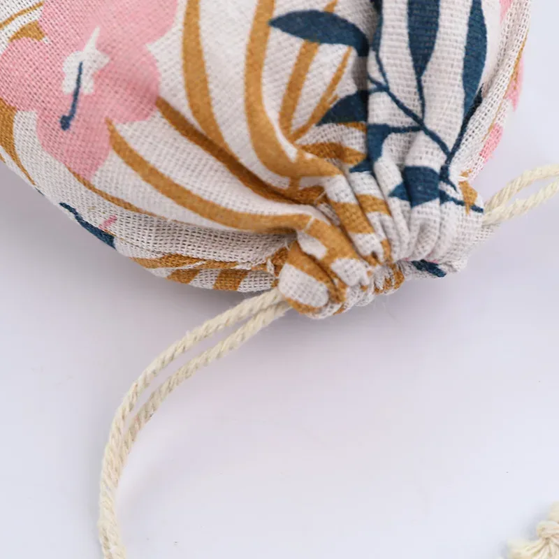 sac à chaussures en lin de coton imprimé, sac à langer de proximité d'impression, sac de rangement scolaire, sac de voyage, sac cadeau de noël, nouveau