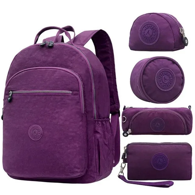 sac dos nylon gris anthracite compartiments poches latérales glissière accessoires pompon porte monnaie voyage école adolescente
