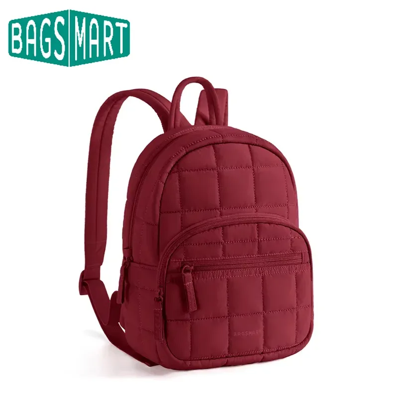 Sac Dos Polyester Rose Pâle Motif Géométrique Relief Matelassé Poches Pratiques Anti-Vol Organisation Objet Essentiels Voyage