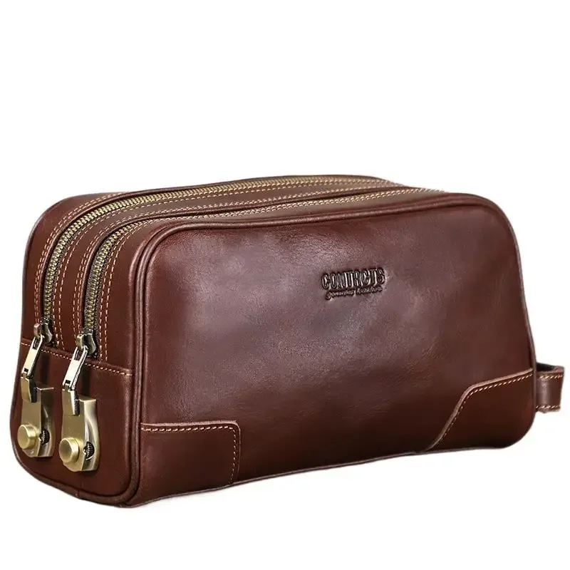 sac de toilette pour homme en cuir véritable avec serrure à combinaison, grande capacité, sac de voyage pour les voyages d'affaires et le rangement quotidien
