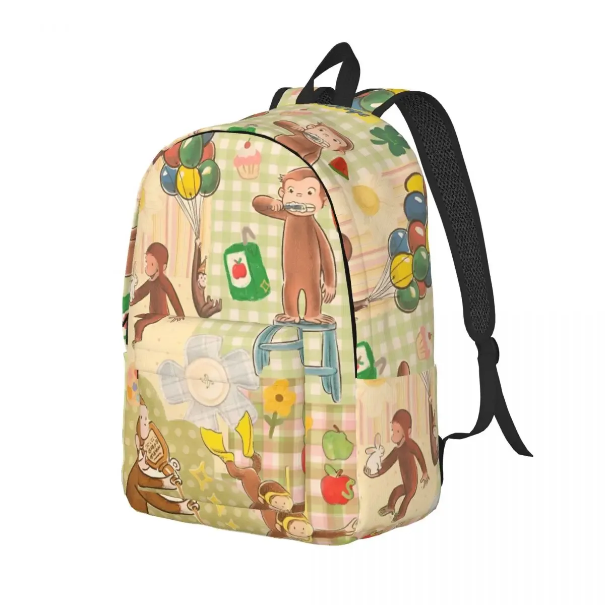 sac dos toile imprimé curious george kaki gris vert doré marron bleu beige noir voyage lycée randonnée