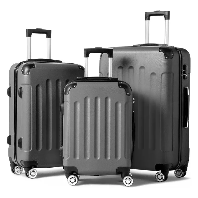 valise bagage abs plastique lignes verticales roues poignées motif voyage famille gris noir violet bleu rose