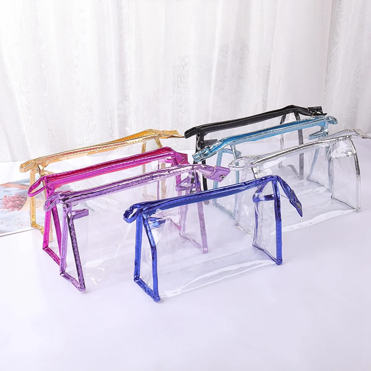 sac de maquillage à main transparent, 1 pièce, sac de rangement à la mode pour femmes, trousse de toilette de voyage, chignon officiel