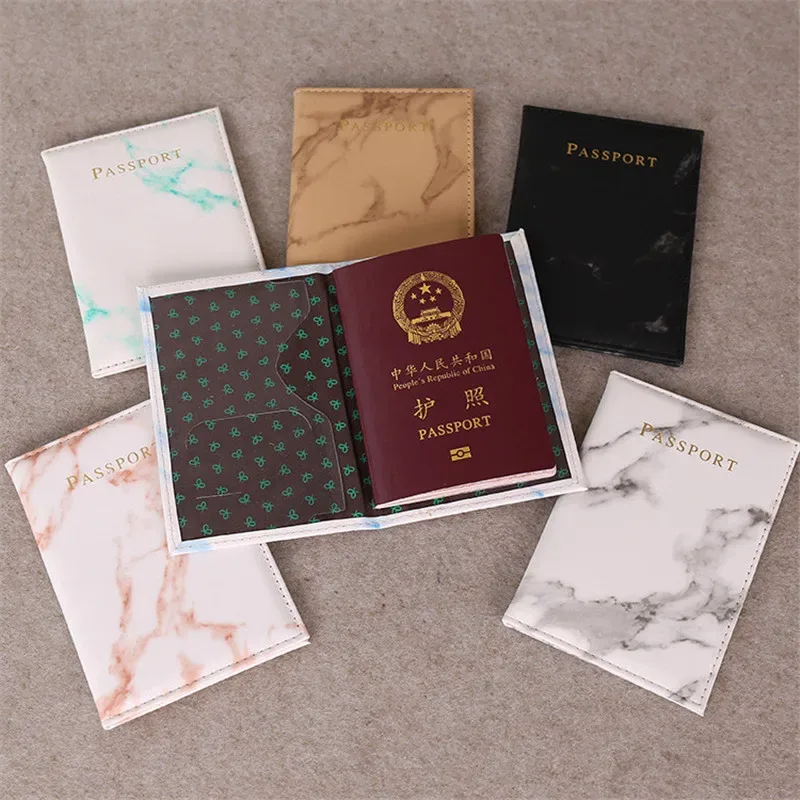 mode femmes hommes passeport couverture en cuir pu marbre style voyage id carte de crédit porte-passeport paquet portefeuille sac à main sacs pochette
