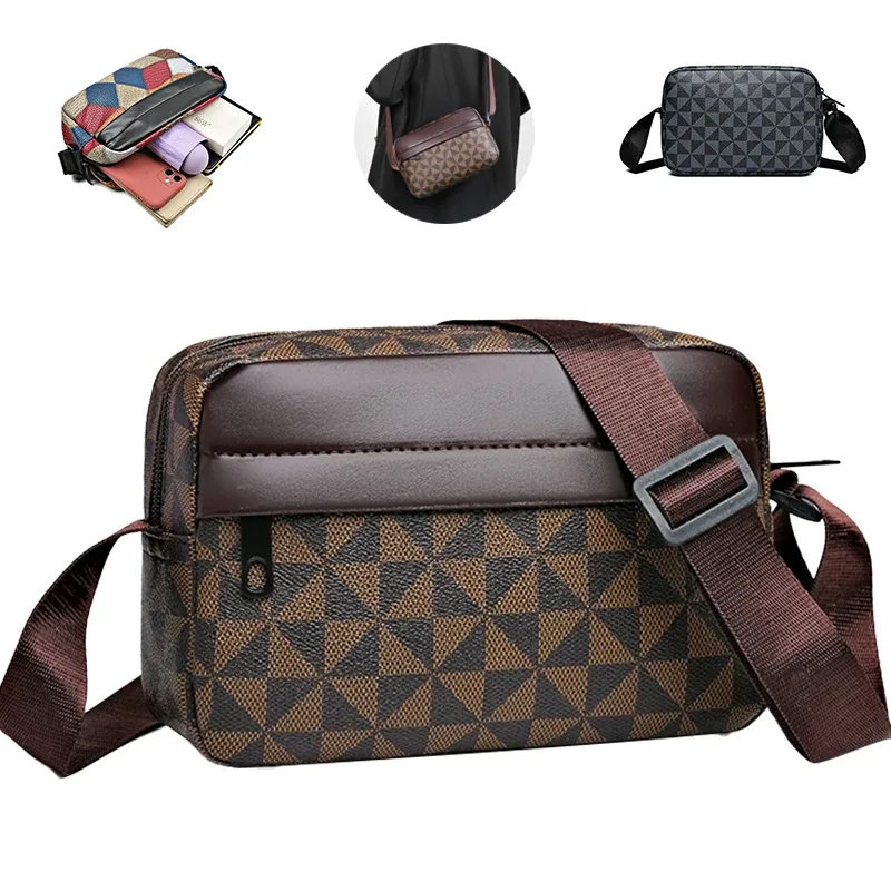 sac à bandoulière d'affaires décontracté pour hommes, sacoche en cuir pu à large sangle, sacs carrés à carreaux de styliste
