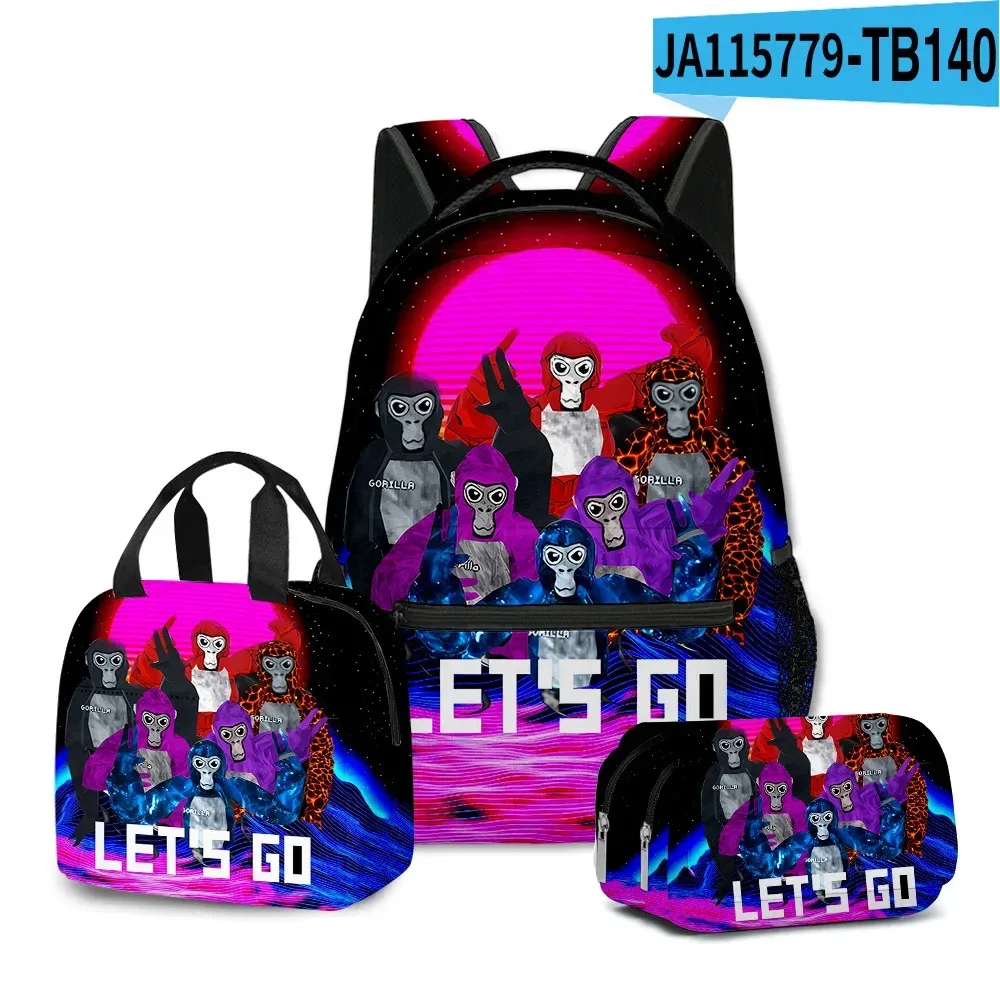 sac à dos d'école pour étudiants, sac à dos portable pour ordinateur portable, sac à déjeuner portable, trousse à crayons, imprimé 3d, motif gorilla classique, populaire et amusant, 3 pièces/ensemble