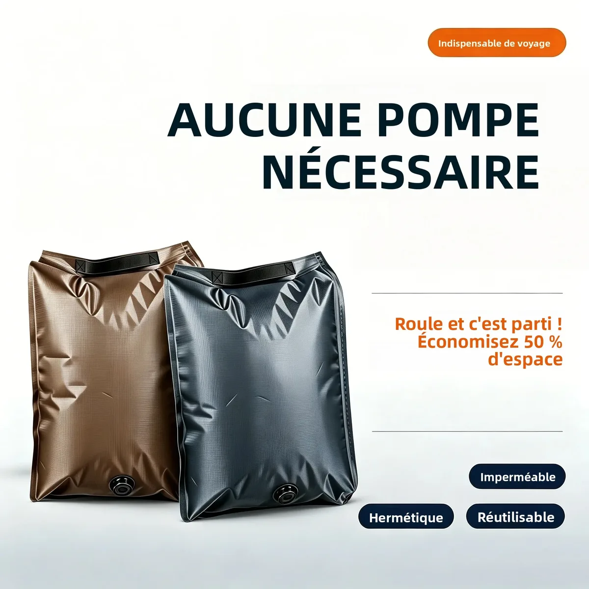 tissu vide compression pack 3d hermetique auto compression pet pe 12l 23l anti rayure abrasion, sans pompe reutilisable maison voyage bagage organisateur noir gris marron pliable compact durable leger valve unique