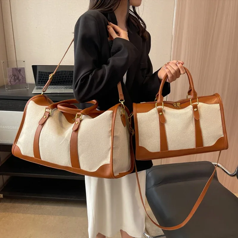 sacs de voyage en toile grande capacité pour femmes, sac à main de voyage personnalisé avec logo, sac de sport vintage, personnalisation sur mesure