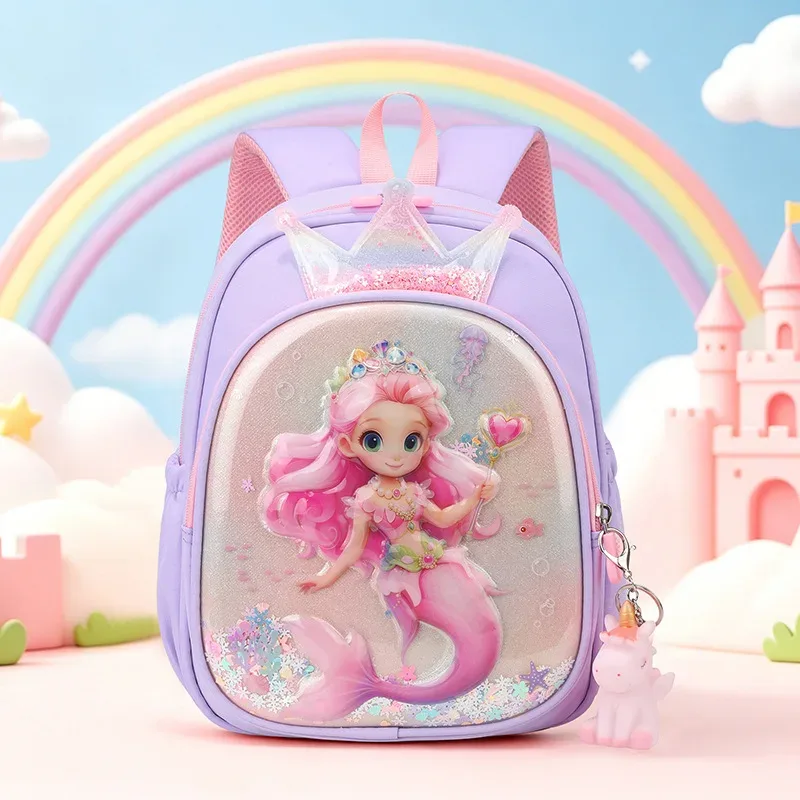 sac à dos princesse sirène de dessin animé pour filles de 3 à 6 ans, léger, pour la maternelle et l'école, sac de voyage, mignon sac à dos licorne