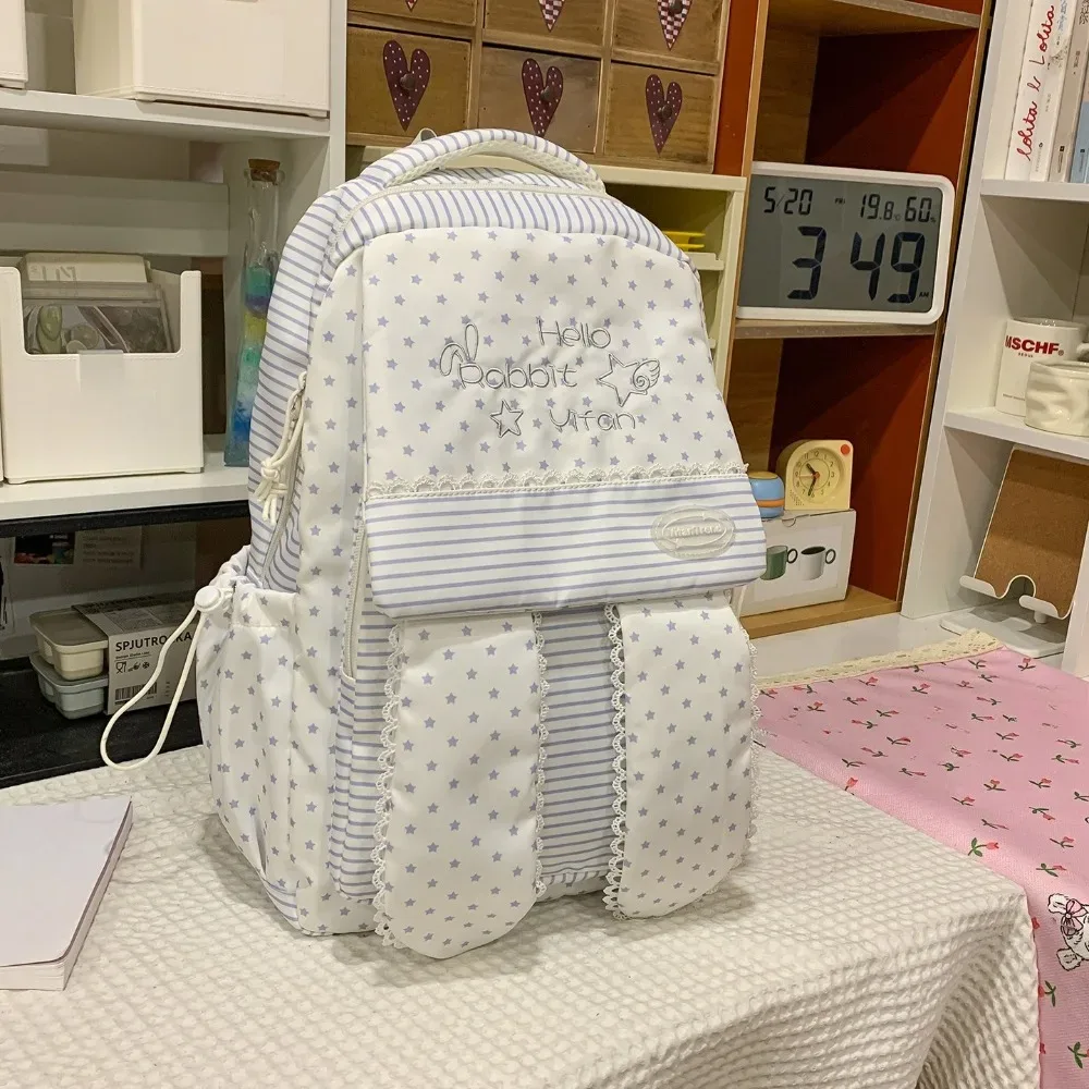 sac à dos tendance pour femme à motif pois avec oreilles de lapin, grande capacité, idéal pour les étudiants et les trajets quotidiens
