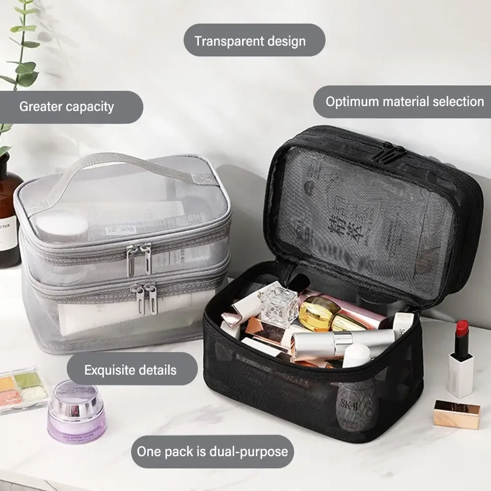 trousse cosmétique de voyage en maille transparente pour femme, trousse de toilette, rangement de maquillage, grande capacité, mode, 1 couche, 2/3 couches