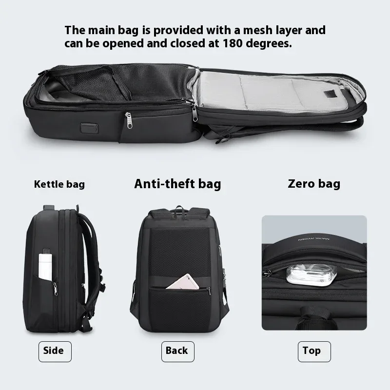 mark ryden-sac à dos d'affaires extensible multifonctionnel pour homme, antivol, étanche, ordinateur portable, coque rigide, chargement usb