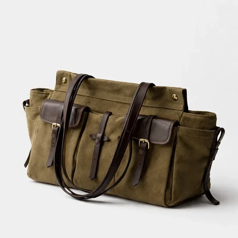 sac fourre-tout de luxe en toile et cuir multi-poches, sac à bandoulière vintage pour femme avec fermeture éclair, sac à main style motard, léger