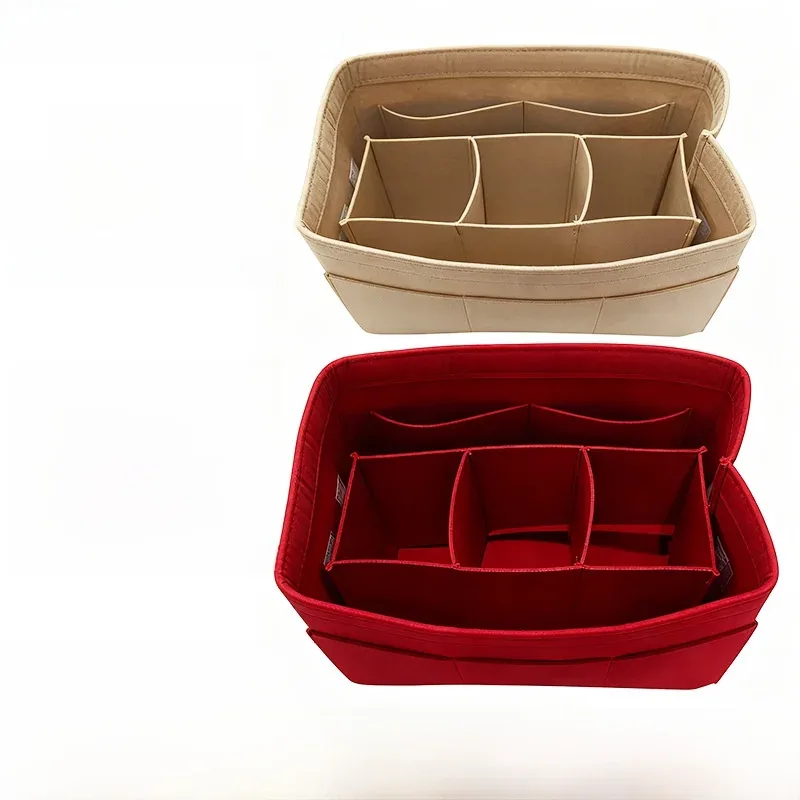 trousse de maquillage en feutre de grande capacité avec séparateurs intérieurs, trousse de toilette de voyage multi-compartiments, sac de rangement multifonctionnel