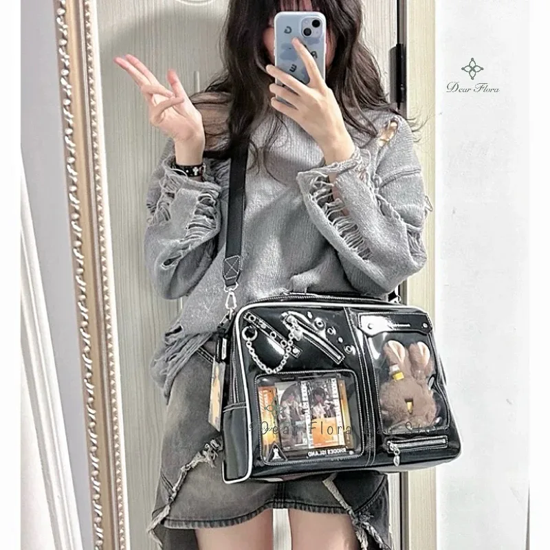 y2k ita-sac à dos transparent pour femme et fille, affichage diy, bandoulière, mode, étudiant, voyage