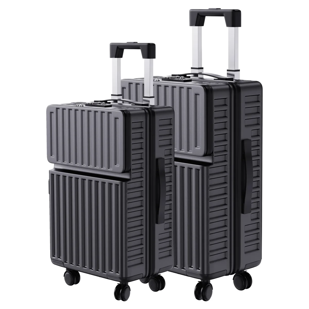 valise rigide rosahqnda, lot de 2, valise à roulettes 20/24 pouces, valise de voyage, tsa/abs, noir/gris