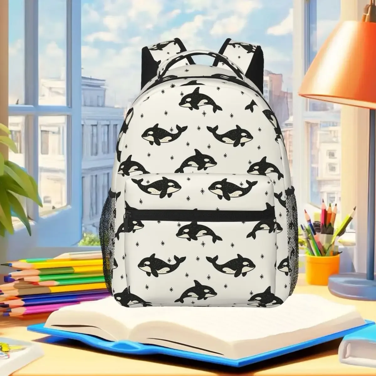 sac à dos pour étudiants à motif orca, sac d'école, sac à dos de randonnée, sac de voyage pour garçons et filles, sac à dos à la mode, sacs à bandoulière