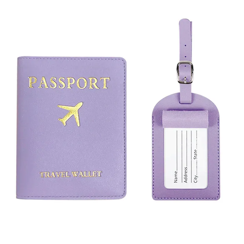couverture de passeport de voyage en pu, étiquette d'identification de valise, sac d'embarquement, nom, adresse, porte-passeport, 2 pièces/ensemble