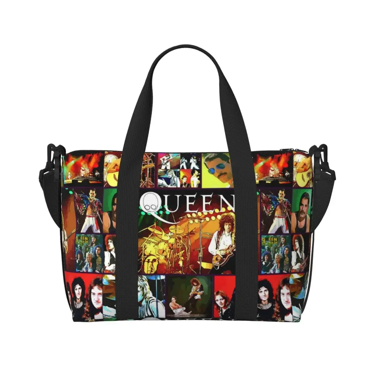 sac fourre-tout personnalisé freddie mercury queen band pour femmes, sac de voyage à bandoulière de plage de grande capacité