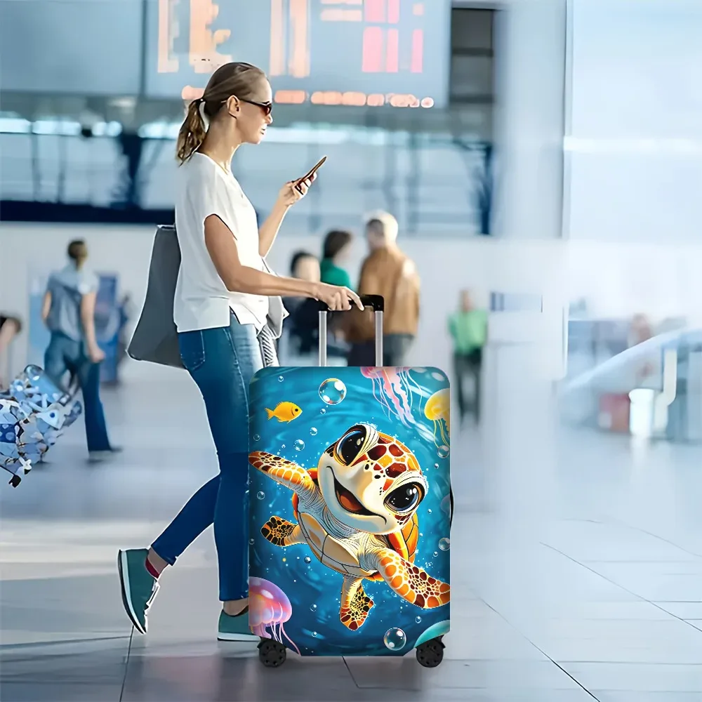 housse valise polyester imprimé tortue marine sourire bubbles méduses bleu rouge noir protection voyage