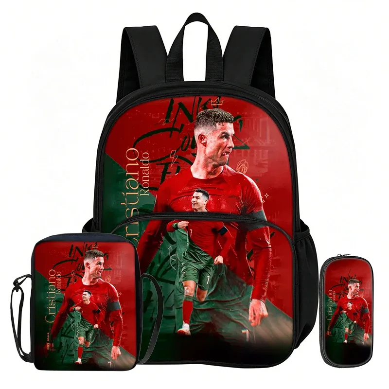 ensemble de 3 sacs à dos avec poche avant ronaldo learn, sacs à bandoulière pour voyage et fans de football, trousse à crayons, sacs d'école et de sport