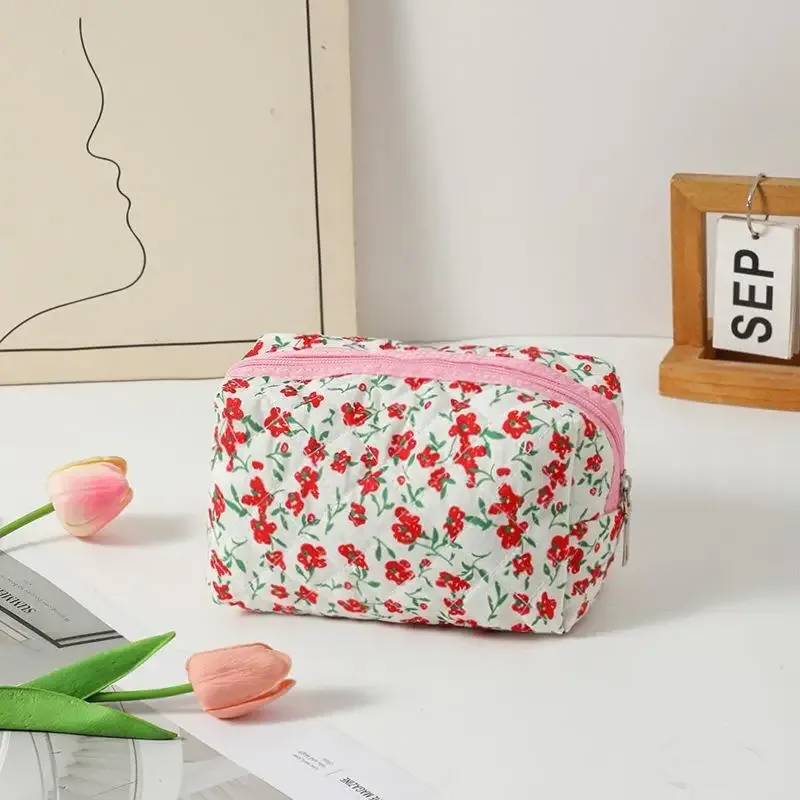 sac de rangement portable imprimé petite fleur, trousse de maquillage de voyage, trousse de toilette pour femmes et filles