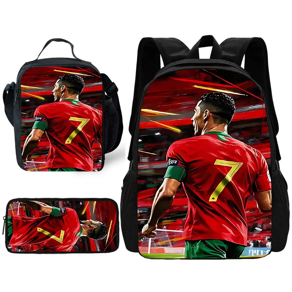 sac à dos d'école pour enfants football star avec sacs à déjeuner r-ronaldos, trousses à crayons, sacs d'école c-cr7 pour garçons et filles, meilleur cadeau