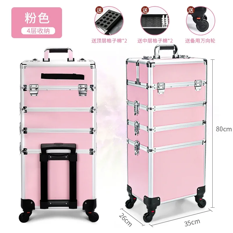 valise de maquillage professionnelle à 2/3/4 niveaux, trolley portable pour cosmétiques, boîte de rangement pour ongles, tatouages, broderies et outils de beauté.