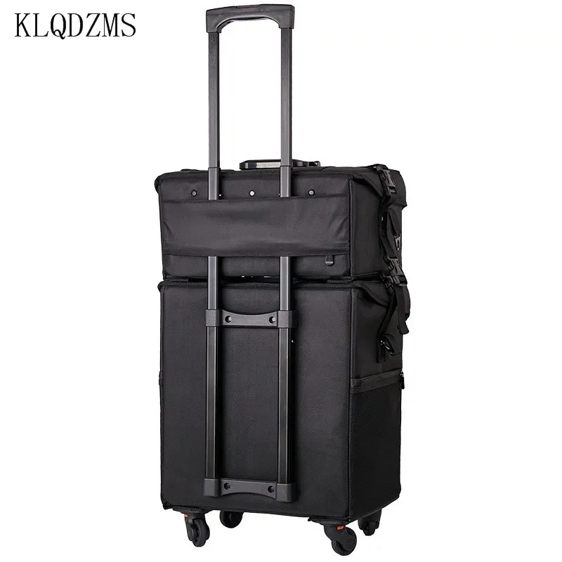 klqdzms – trousse à cosmétiques professionnelle en tissu oxford, boîte à outils de manucure, grande valise à roulettes pour femmes, sac de maquillage de grande capacité