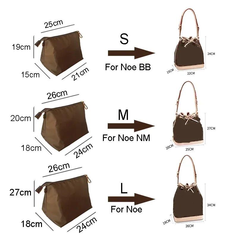 pour lv noe bb sac seau insérer poche réservoir sac support nylon sac organisateur tri stockage doublure intérieure modification accessoires