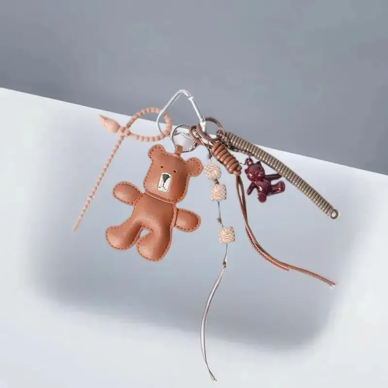 modish cuir miniature ours tissé laçage sac à dos parure bricolage porte-clés sac à main ajout