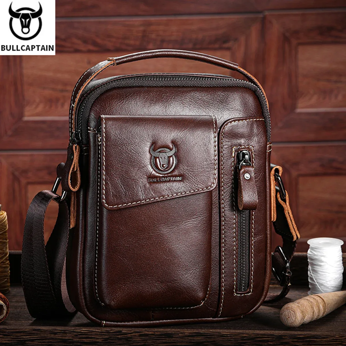 bullcaptain décontracté mode hommes sac de messager affaires portable sac à main homme en cuir sac à bandoulière mobile 6.5 ''sacs pour téléphone