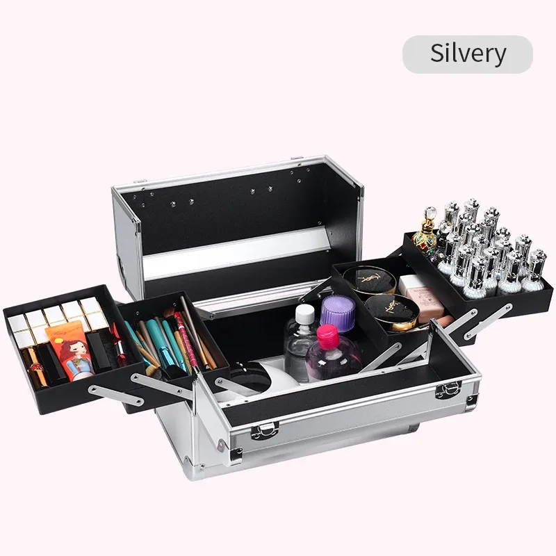 mallette de train de maquillage grandes étuis à cosmétiques portables 4 plateaux boîte de rangement de maquillage professionnelle boîte de maquillage