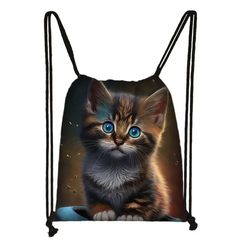 sac à dos imprimé chaton mignon pour femmes, sacs à cordon de serrage chat siamois, sac à bandoulière décontracté pour adolescents, sacs à livres de voyage, porte-chaussures
