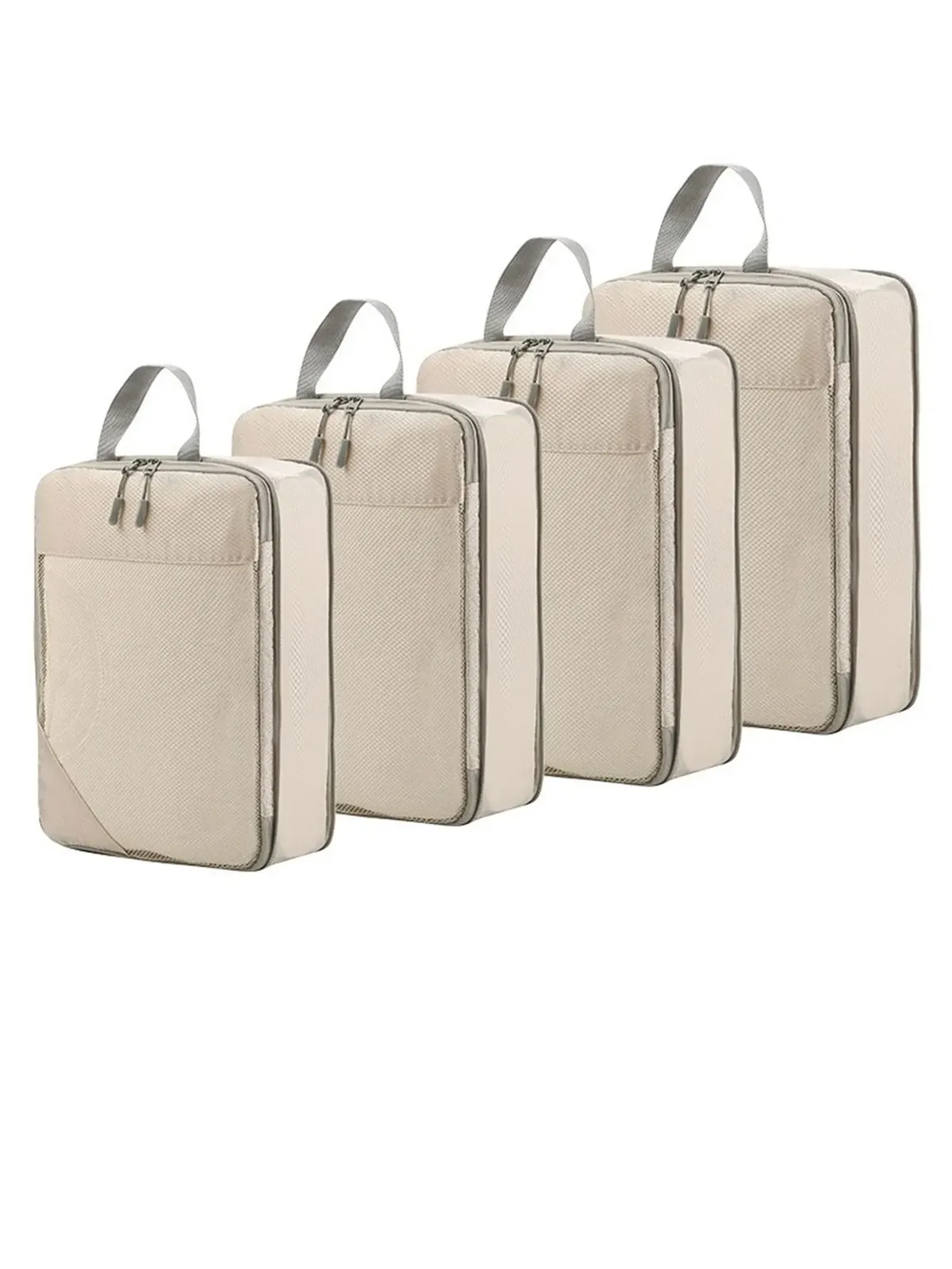 organisateur voyage polyester gris clair poignée noire fermeture glissière compressible sac chaussures rangement cube traçabilité usage polyvalent