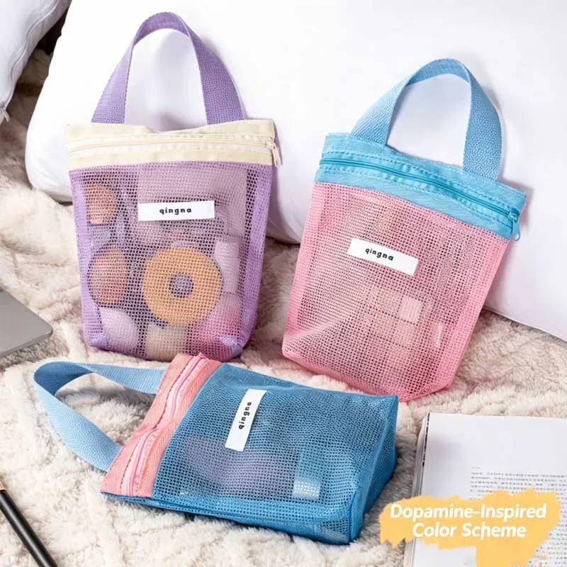 sac fourre-tout d'été en maille, petite trousse de toilette, sac à main pliable et portable, trousse de toilette colorée, sacs de rangement pour la plage, la natation et les voyages pour femmes