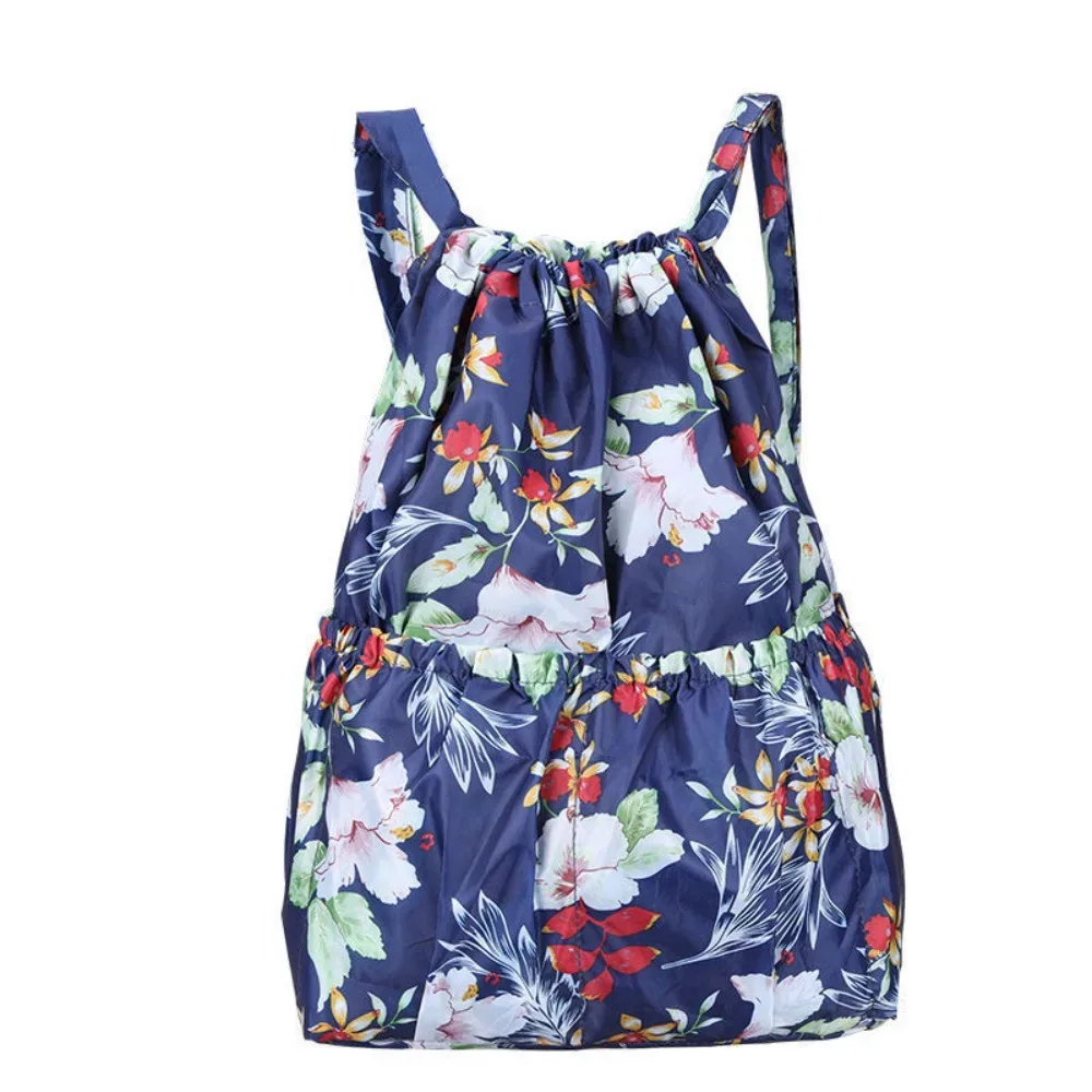 sac à cordon imprimé floral, sac de shopping portable en polyester de grande capacité, sac de voyage léger et étanche pour adolescentes