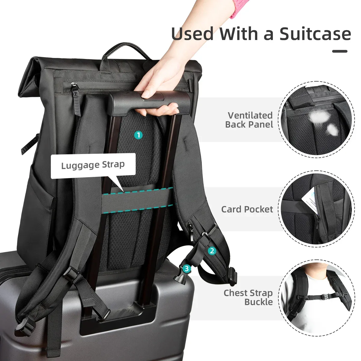 heroic knight – sac à dos de luxe pour hommes, sac d'école étanche pour ordinateur portable de 15.6 pouces, sac de travail antivol, sac de voyage polyvalent
